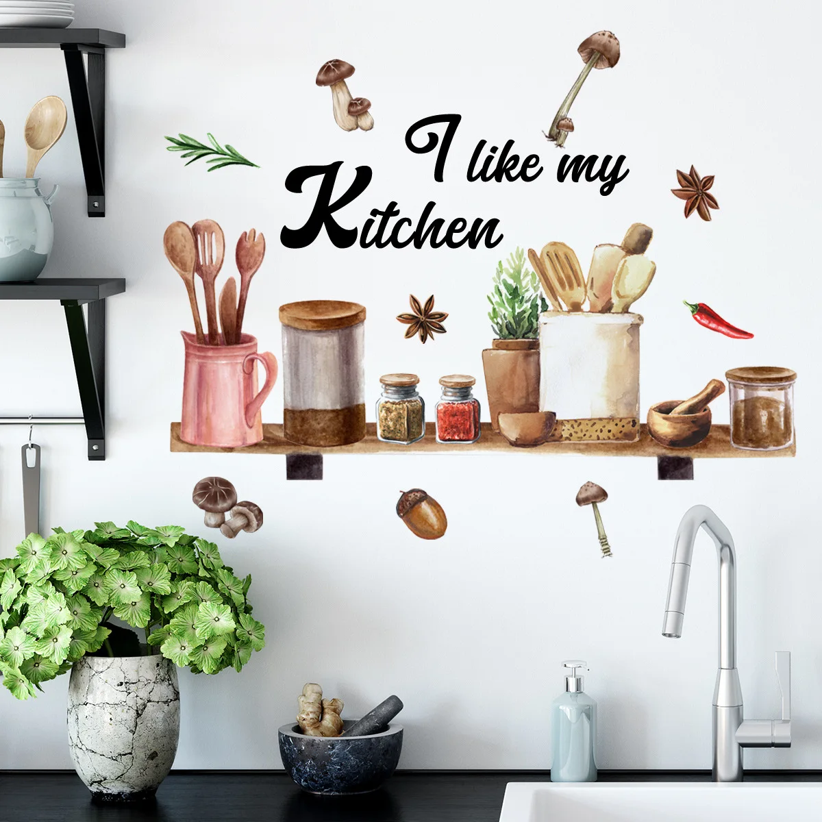 30*60cm English Slogan Kitchen Tableware Wall Sticker Creative Background Wall Kitchen Living Room Decorative Mural Wall Sticker