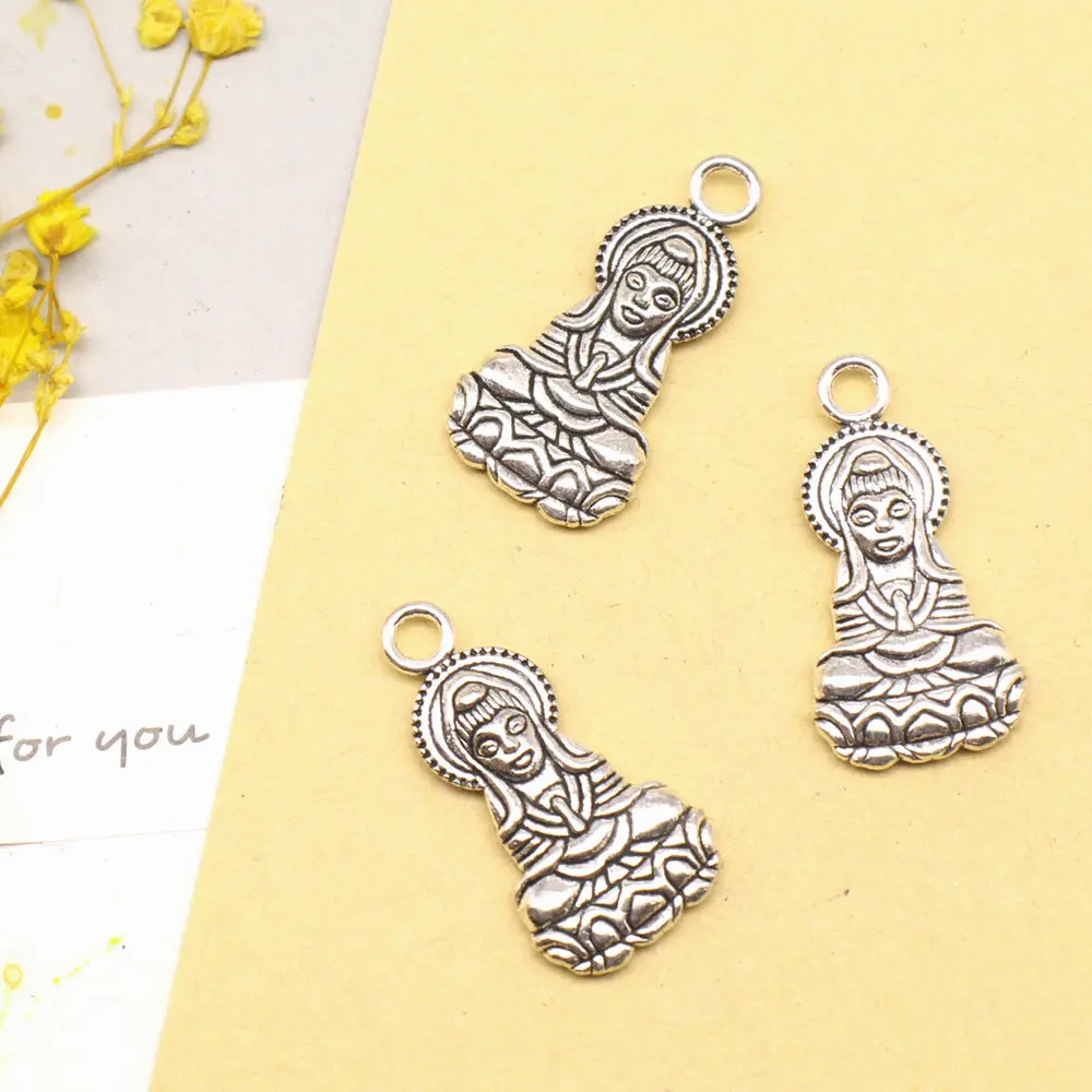 5pcs 14x26mm Goddess Of Mercy Charms Pendants For Jewelry Making Craft Jewels For Crafts Antique Silver Color