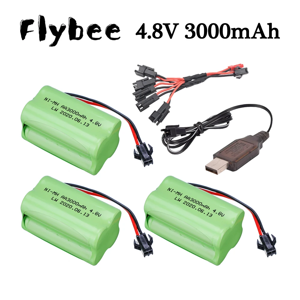 4.8 V 3000 mAh แบตเตอรี่ NiMH + ชุดชาร์จสำหรับของเล่น RC รถถังรถไฟหุ่นยนต์เรือ NiMH 3000 mAh 4.8 V แบตเตอรี่แบบชาร์จไฟได้