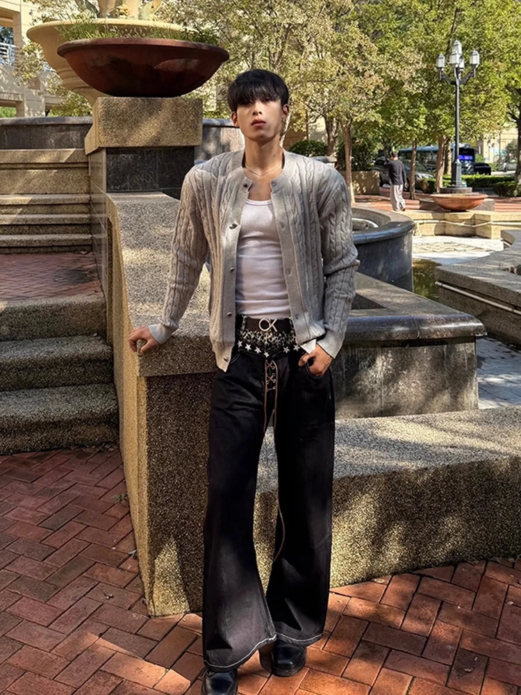 

Мужской вязаный кардиган Cleanfit American Sle, осенний модный свитер с круглым вырезом и узором «витой цветок», длинный рукав