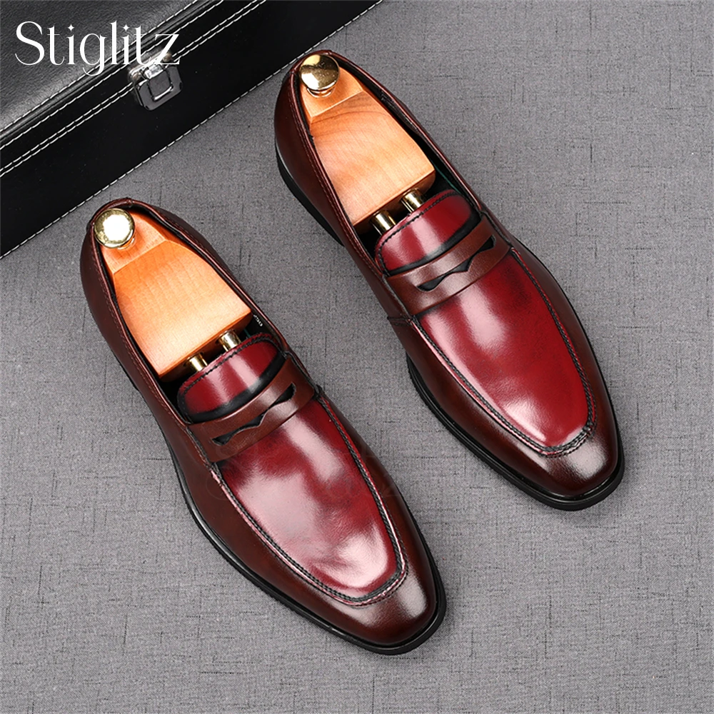 Veelkleurige Heren Loafers Klassieke Consie Stijl Slip-On Schoenen Luxe Handgemaakte Trouwschoenen Amandel Neus Zakelijke Lederen Schoenen Uitverkoop