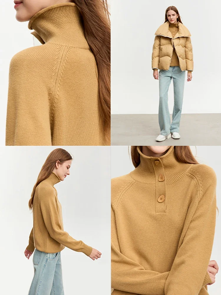Amii-camisola de lã minimalista para as mulheres, camisola robusto, solto e quente, gola alta, lapela, macio, streetwear, inverno, novo, 2023,