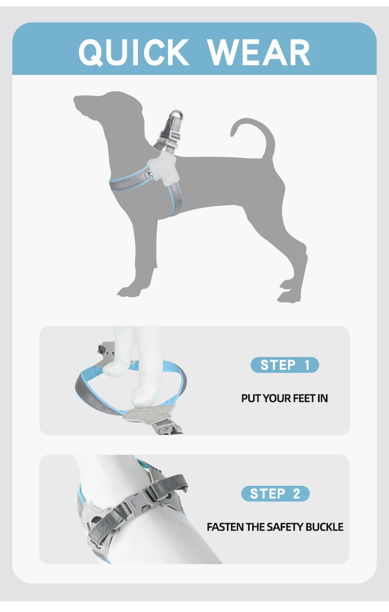 Verstellbares Hundegeschirr für kleine und mittelgroße Hunde, Katzen, reflektierende Hundeweste, Geschirre, Welpen-Brustgurt, Mops, Haustier, Chihuahua-Zubehör – Detail 9