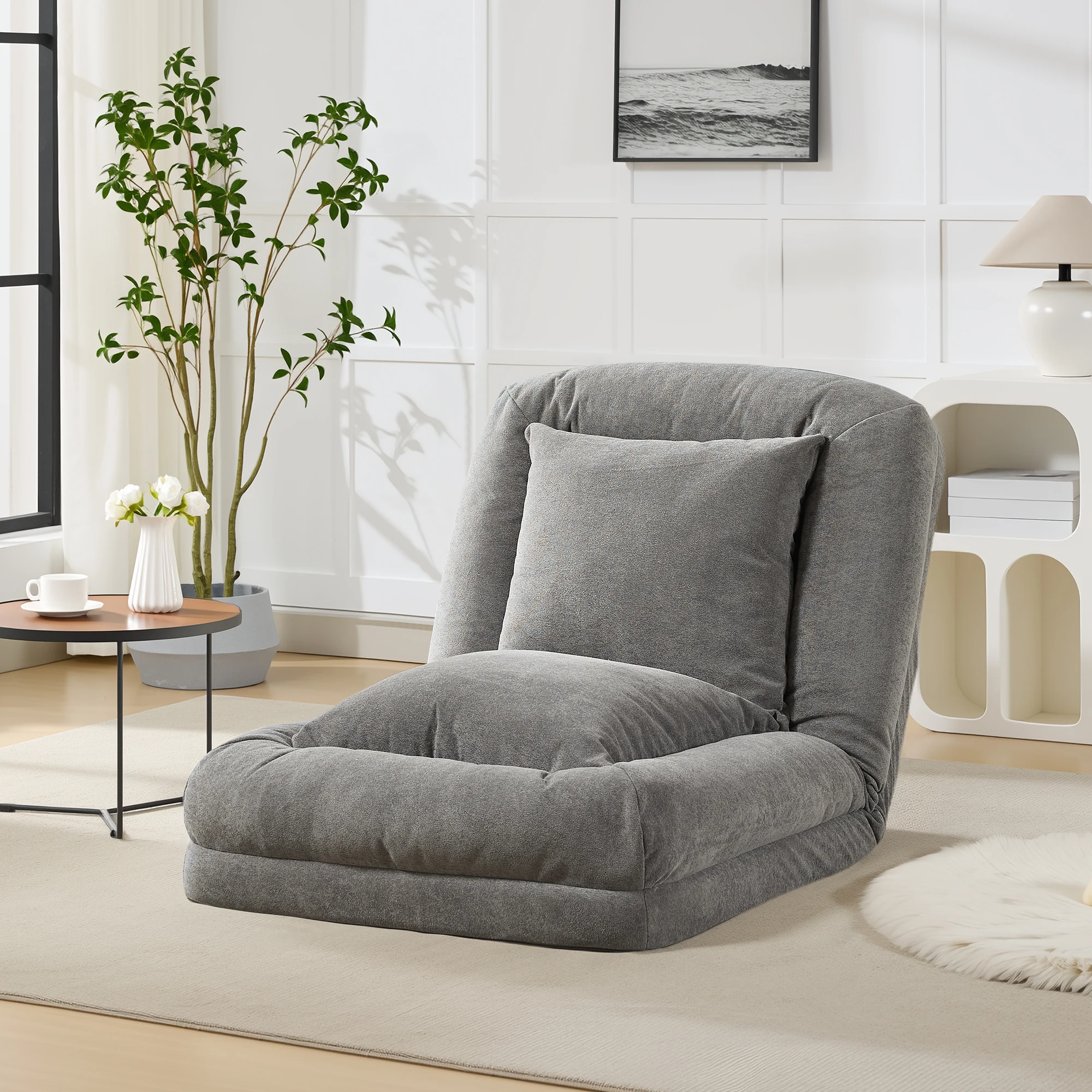 Human Dog Bed for Adult and Pets, Convertible Floor Lounge Chair, 5 Adjustable Positions, 2 Pillows, Chenille Grey