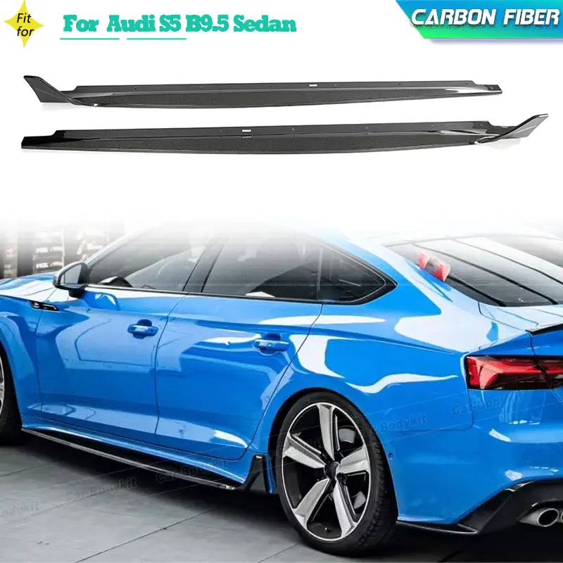 Carbon Fiber Car Side Skirts Extensions for Audi S5 B9.5 Sedan 4-Door 2020-2023 Racing Side Door Bumper Apron Lip Skirt Body Kit