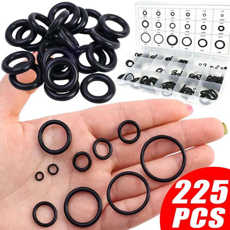 225 Pcs Car Seals Washer Rubber O Ring O-Ring Gasket 18 Type Assortment Kit Machine Waterproof Oil-resistant Auto Accessories