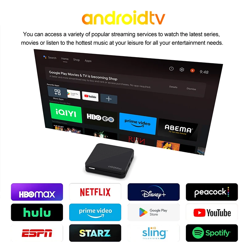 H96 MAX H313 Smart TV Box Android 14 ATV TV Box 4K@60fps 100M/LAN Wifi6 BT5.0 Google Voice Assistant Media Player Set Top Box