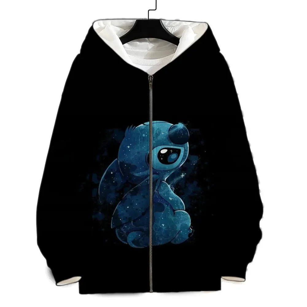 Disney Lilo & Stitch Men\'s Zip Up Hoodie Spring Autumn Male Sweatshirt Disney Cartoon Anime 3D Print Cool Women Tracksuit Jacket