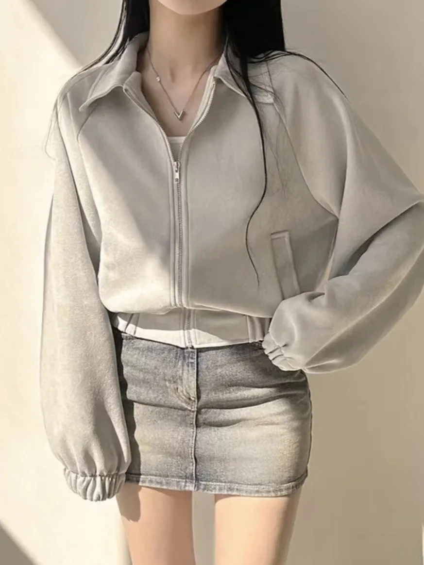 

Chic Vintage Zipper Velvet Loose Long Sve ort Coat Women's Faion Commute Sle Regular Thin Single Piece