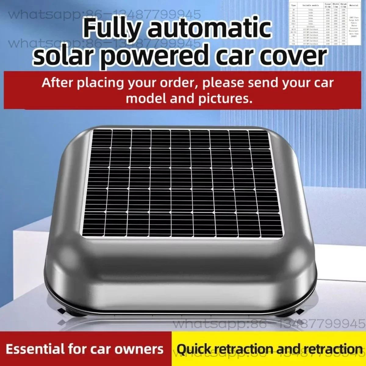 

Полностью автоматический автомобильный чехол на солнечной энергии, интеллектуальный пульт дистанционного управления, защита от солнца, защита от дождя, автомобильный солнцезащитный козырек