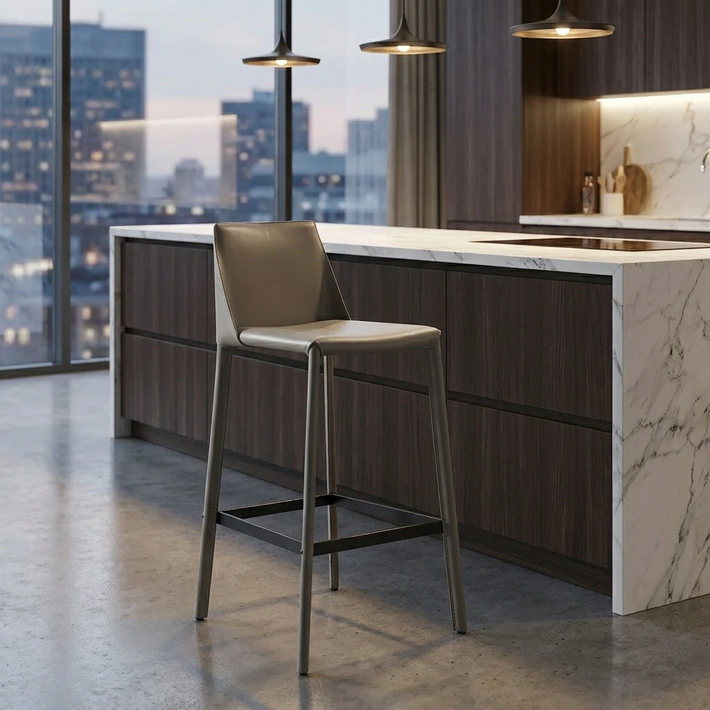 & Luxury Nordic Leather Bar Chair Modern Swivel High Backrest Kitchen Stool Home Furniture Leisure Bar Stool Comfortable Designe