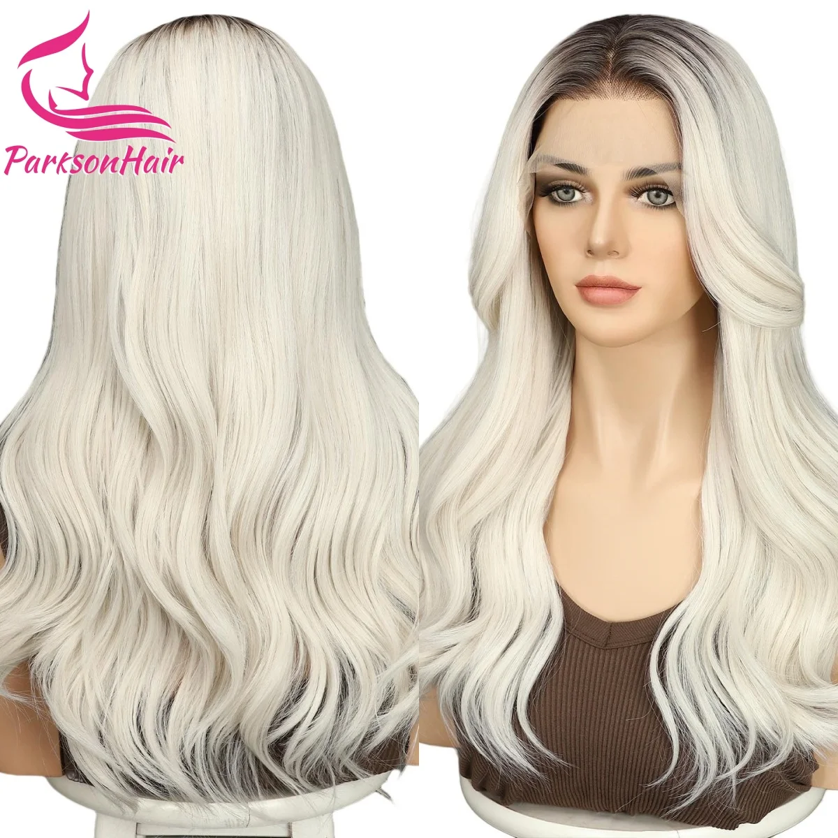 

Glueless Ready To Wear Platinum Colored Human Hair Wigs 5x5 Lace Front Wig Pre Plucked For Women Lace Closure Wig With Dark Root