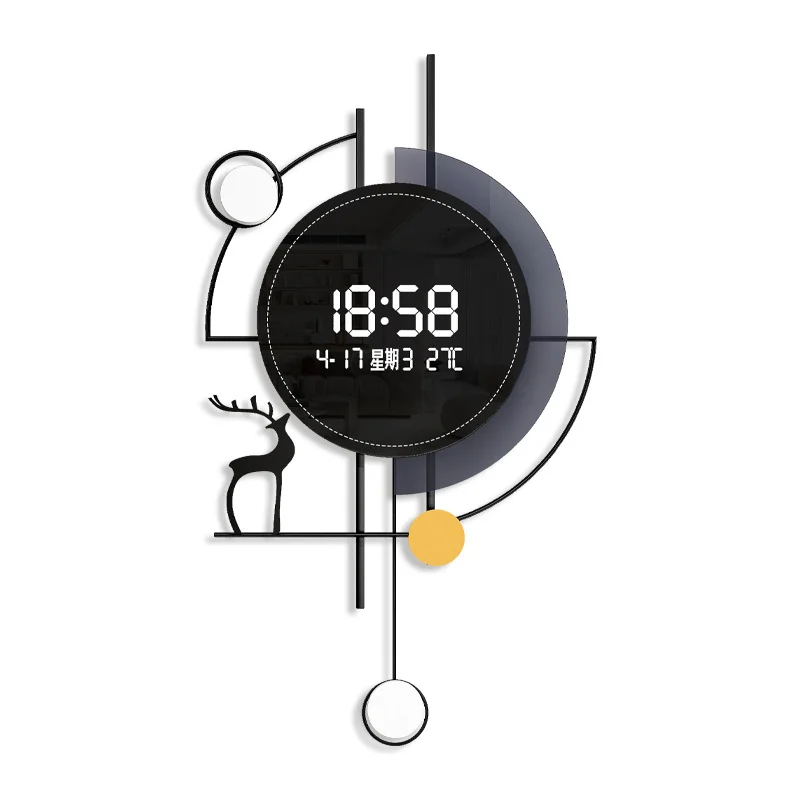 Light Luxury Fashion Wall Clock Creative Minimalist Decorative Clock for Living Room with LED Digital Electronic Timepiece