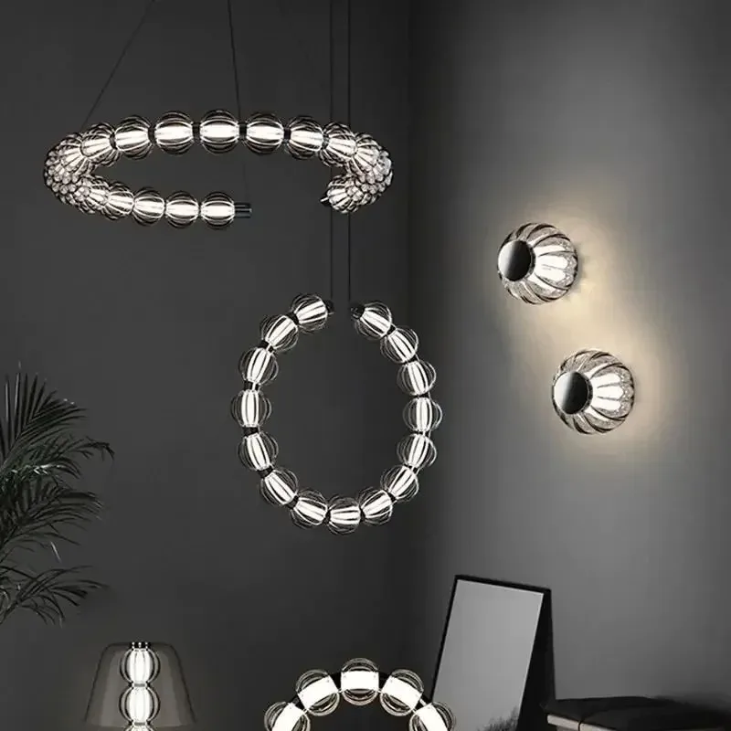 

Minimalist clear glass Ring Chandelier LED Artistic ball Bead Lamp For Living Room Decoration Dining Table hanging circle light