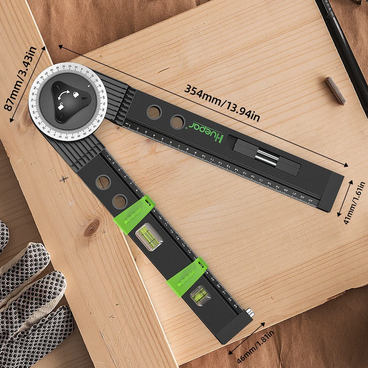 

Huepar 0°-270°Protractor Multi Angle Finder Woodworking Scale Level Ruler Goniometer With Marking Carpenter Measuring Tools SP01