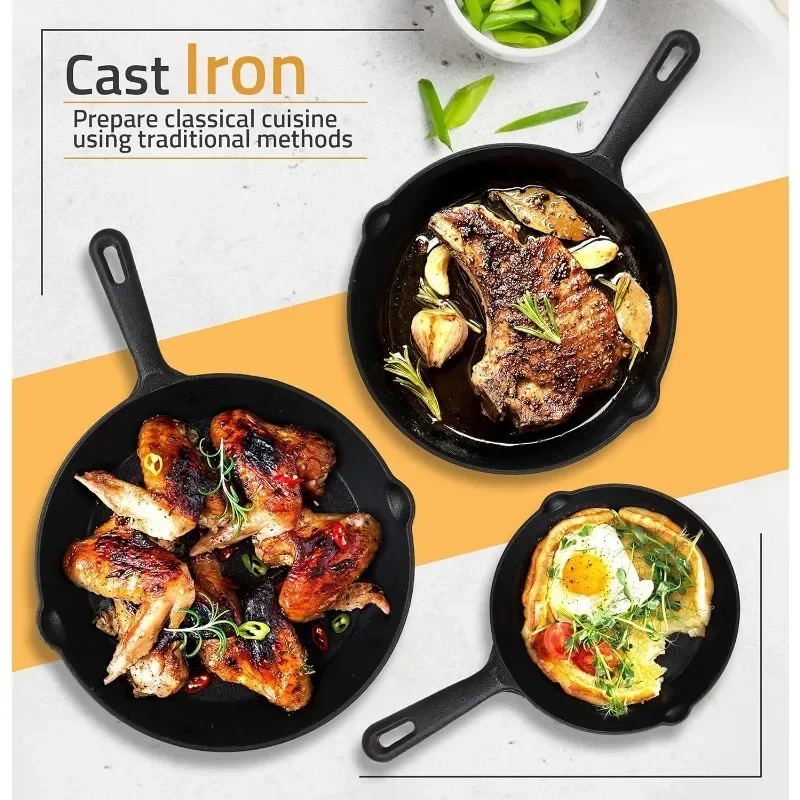 Non-Stick Frying Pan, Suitable for Frying Eggs, Steaks, fried dumplings and pancakes, Smoke-free, Gas Stove, 3Pcs