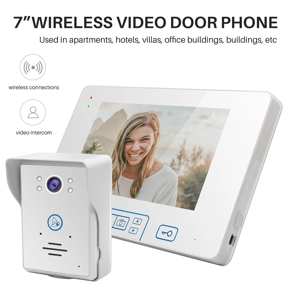 2.4GHz Wireless Video Intercom Home Security System Access Control Unlock Motion Detect Night Vision 7 Inch Visual Door Phone