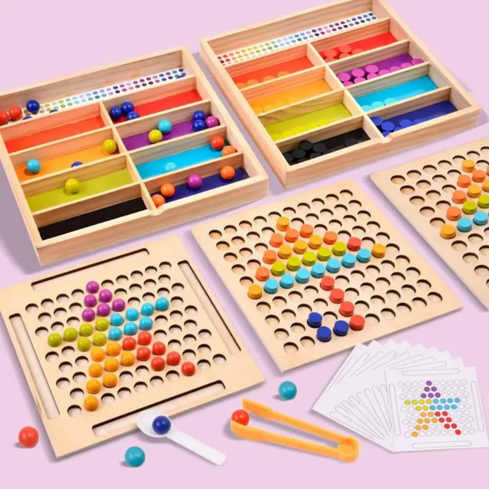 Perline con clip Montessori in legno Giocattolo Perline rotanti Puzzle Perline Gioco di abbinamento colori Pensiero logico Gioco di smistamento dei colori dei cartoni animati