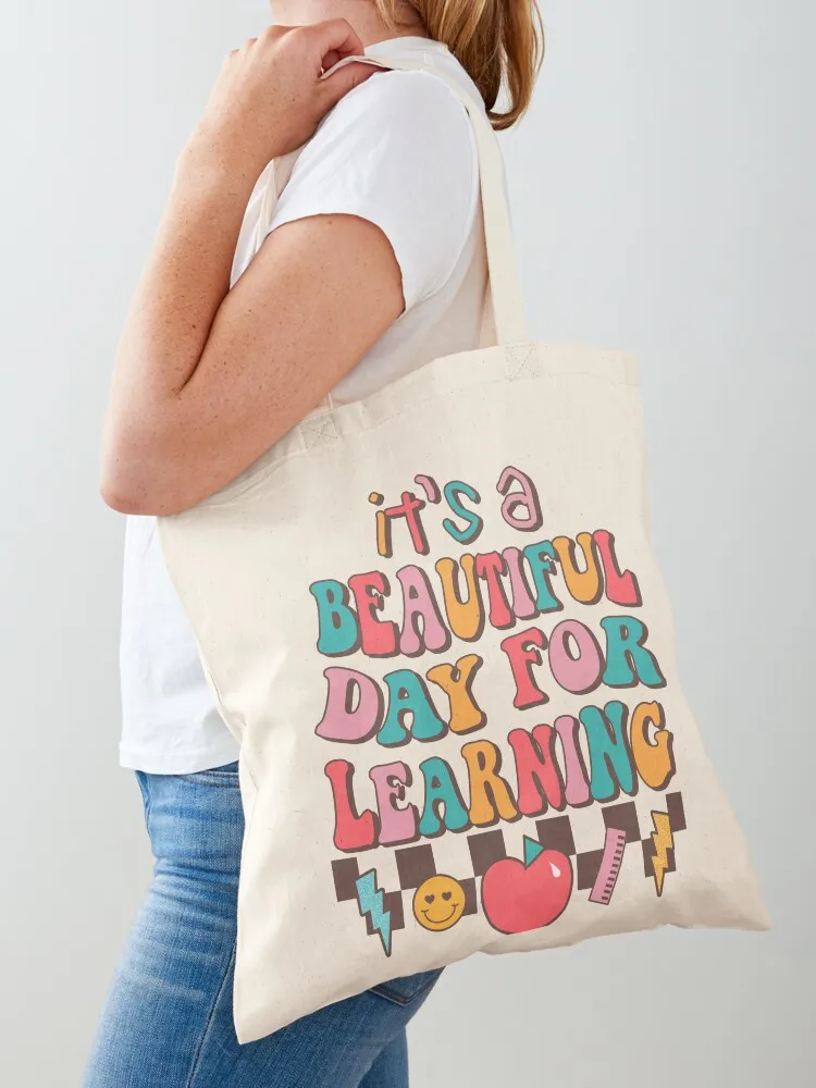it's a beautiful day for learning retro teacher funny shirt Tote Bag shopper bag women large tote bag Shopper Shopper