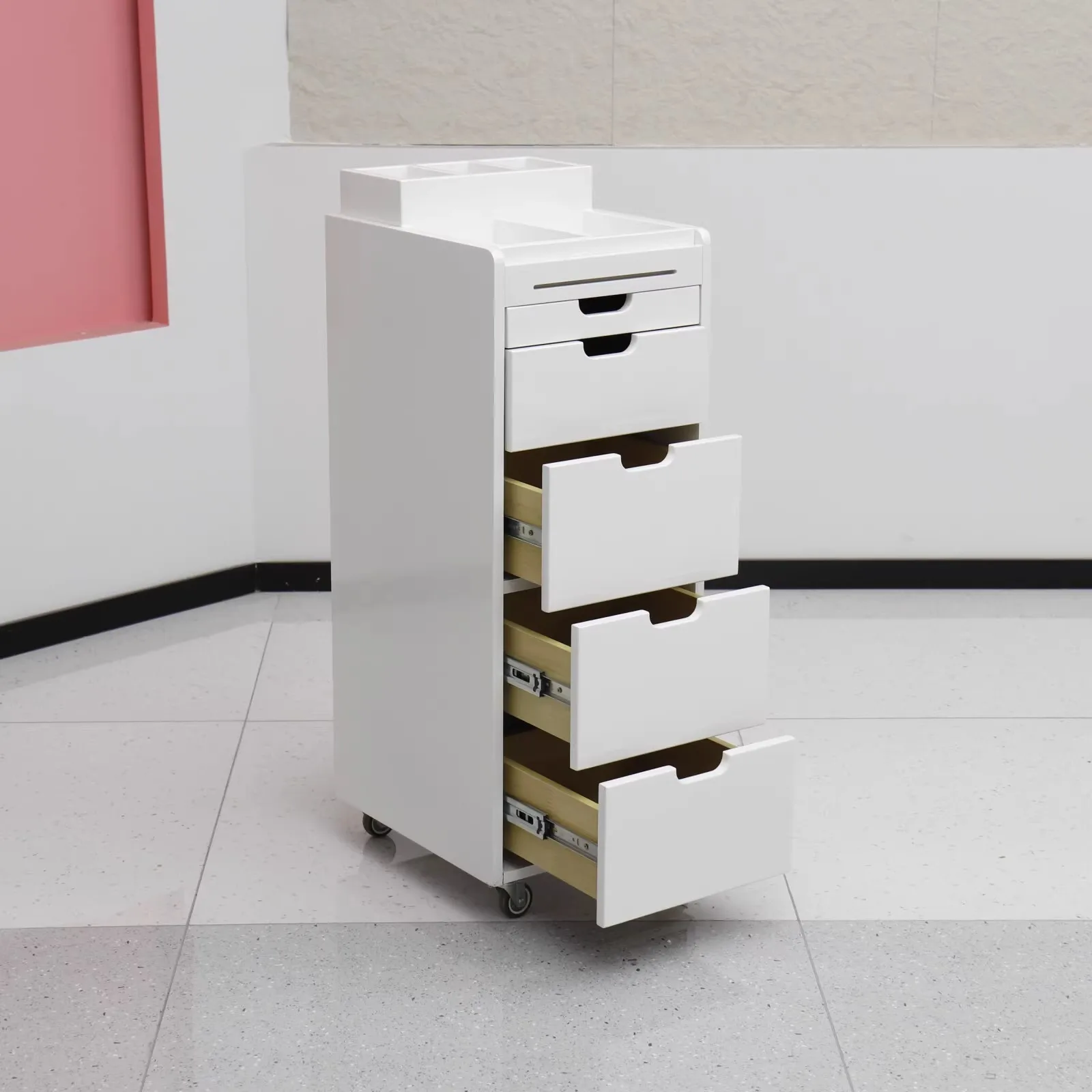 le-Modern Multi-Functional Wood Storage Rack and Trolley New Barber Shop Hair Salon Tool Cabinet for Living Room Application#
