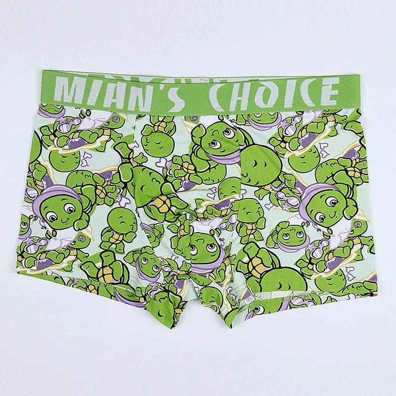 

Men's Breathable Ice Silk Boxers Comfortable Underpants Mid Waist Panties Antibacterial Boxer Shorts Cartoon Printed Underwear