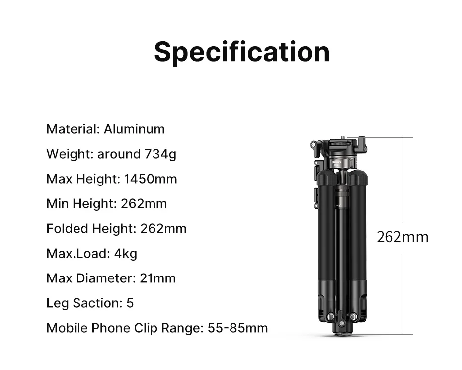 Ulanzi MT-63 26 cm tragbares Mini-Stativ mit 360 ° Horizontaler und vertikaler Panoramakopf für Smartphones-Kameras – Detail 15