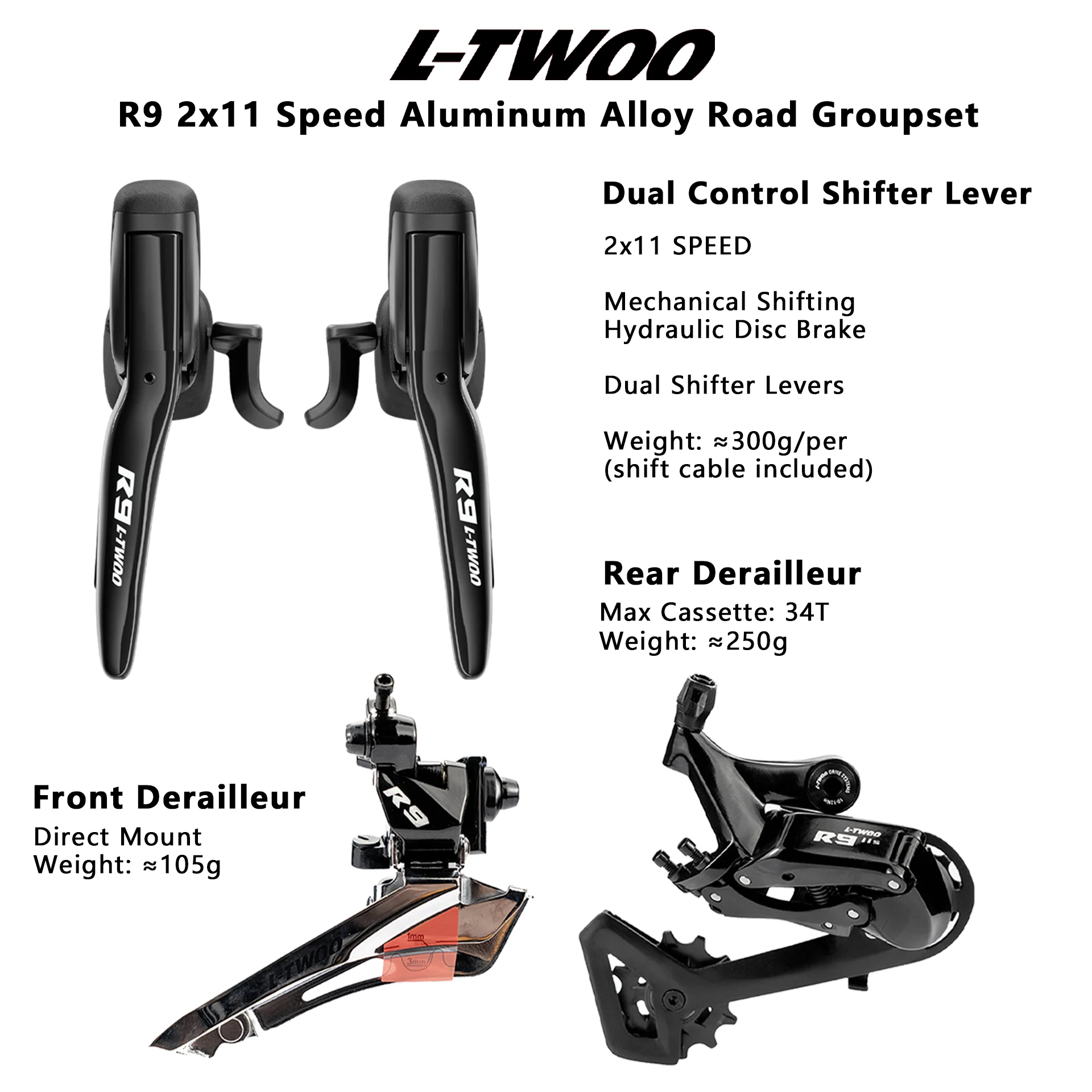 LTWOO  R9 2x11s Hydraulic Disc + ZRACE Crank Cassette SUMC & DYC Chain, 22speed Road Groupset, for Road Bike / R7020 R8020