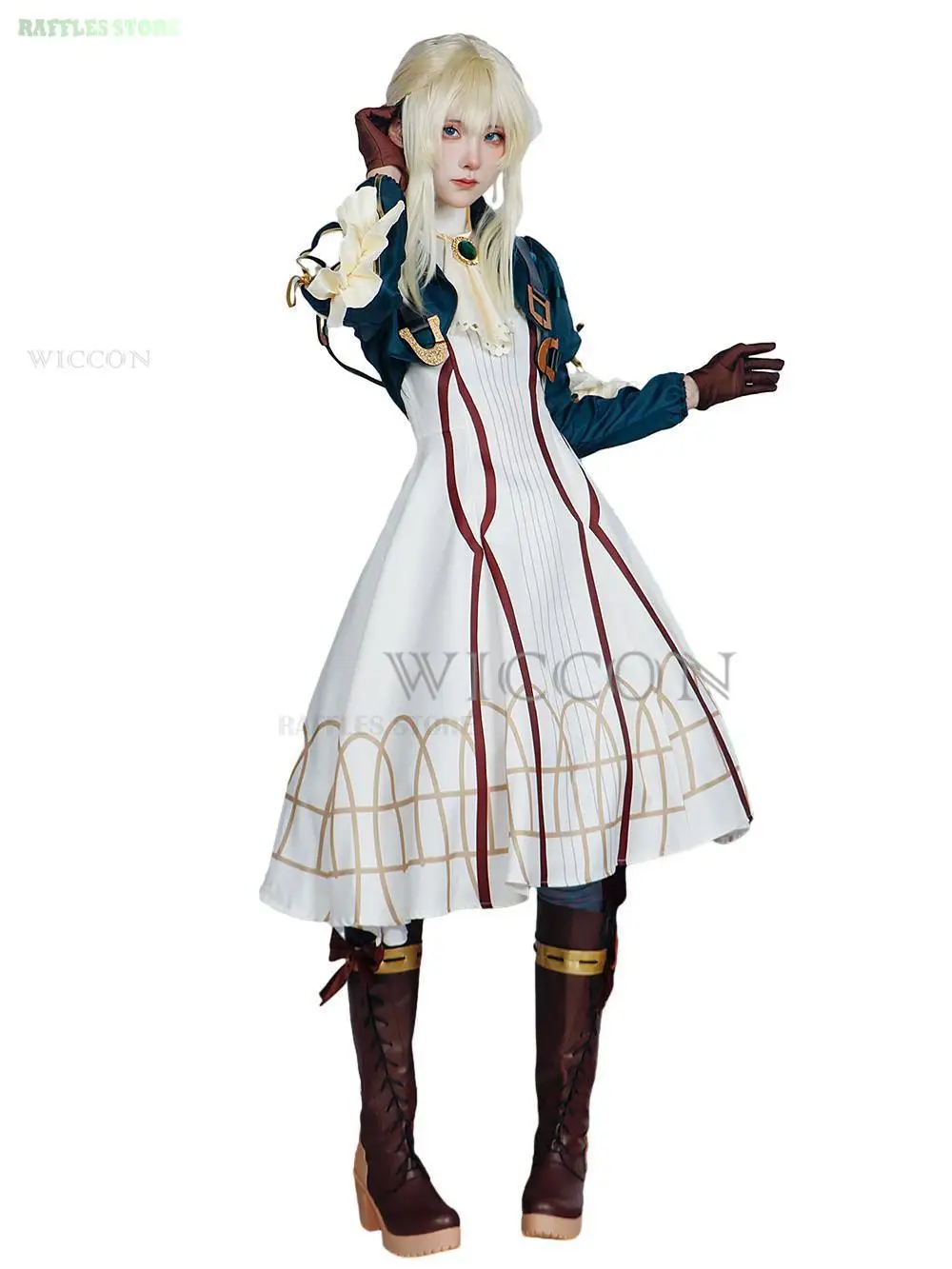 Violet Evergarden Cosplay Customized Green Suit Wigs Elegant Anime Cosplay Dress Wig Shoes Halloween Carnival Prom Skirt Party