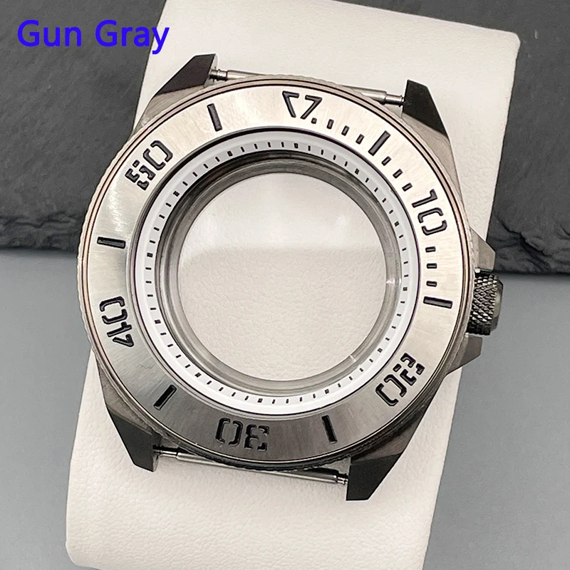44mm Gun Grey King Samurai Case NH35 Case Fit NH35 NH36 4R Japan Automatic Movement Sapphire Glass Stainless Modified Watch Case