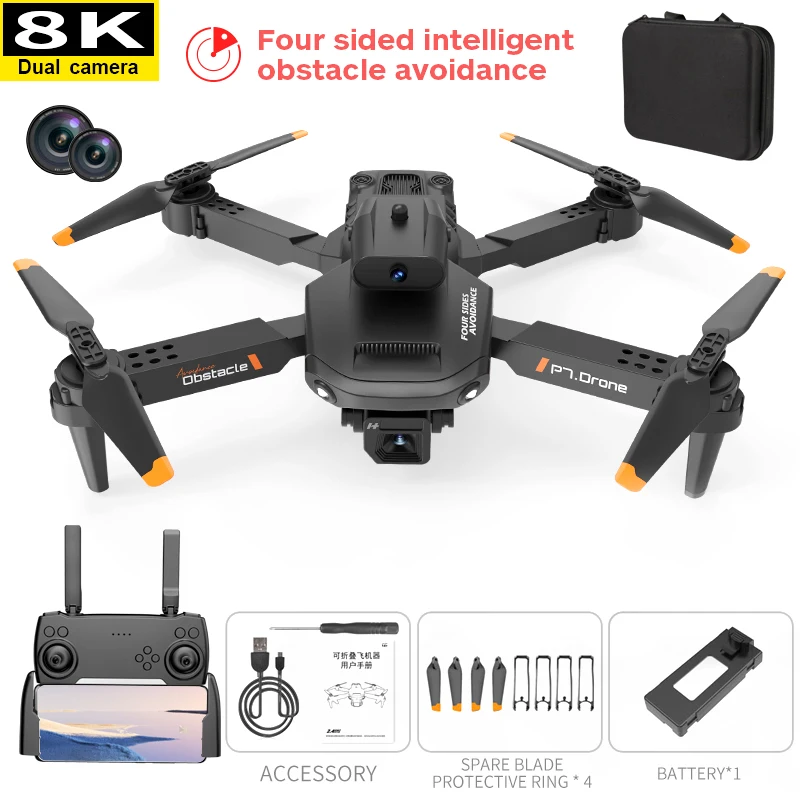 P7 Drone Dual Camera 8K HD Aerial Photography Obstacle Avoidance Quadcopter RC Aircraft Unmanned Aerial Vehicle with 1 Battery