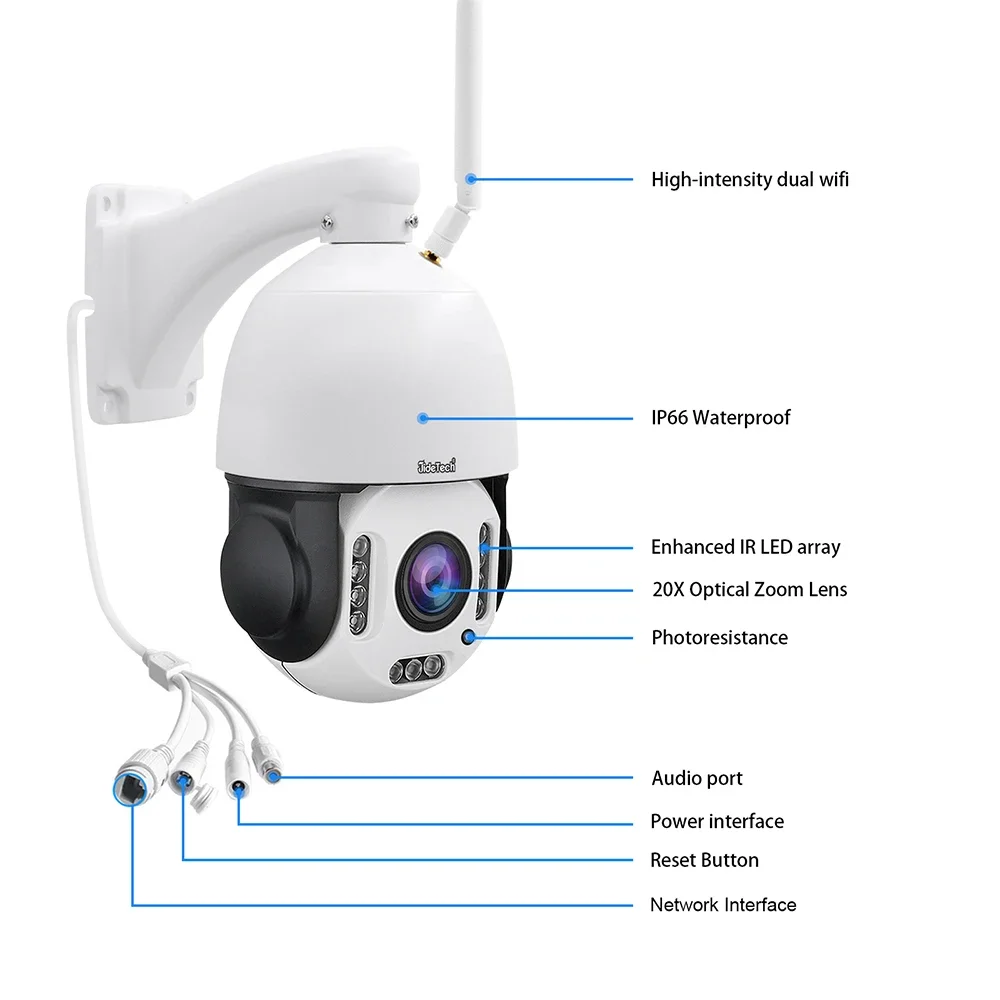 JideTech wifi 8MP 20X 4K seguimiento automático detección de vehículos visión nocturna en color IP CCTV al aire libre sistema de seguridad PTZ cámara inalámbrica