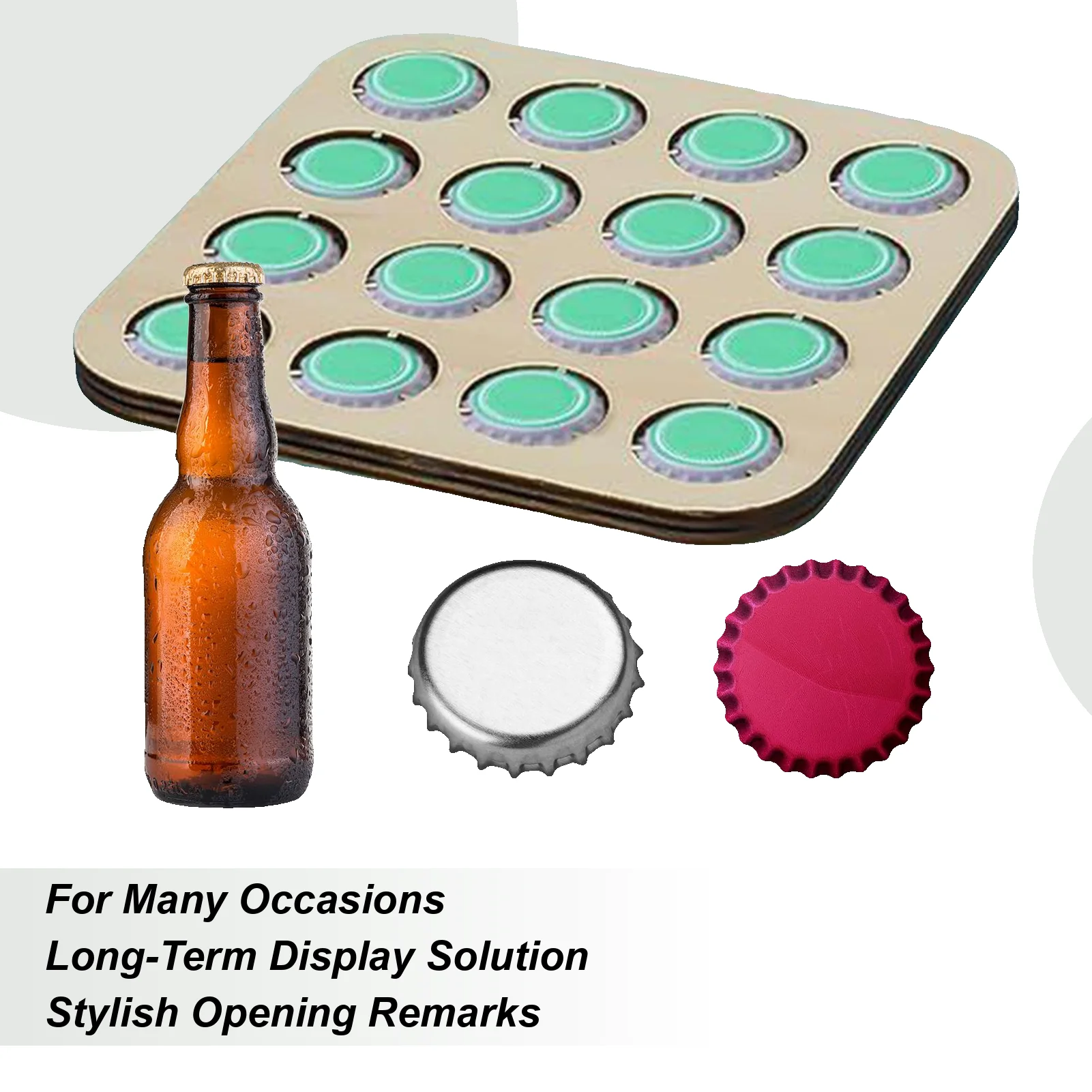 

Beer Bottle Cover Coaster Square Bottle Cover Holder 16-Slot Wooden Wine Lid Storage Tray Home Decoration For Collectors Women
