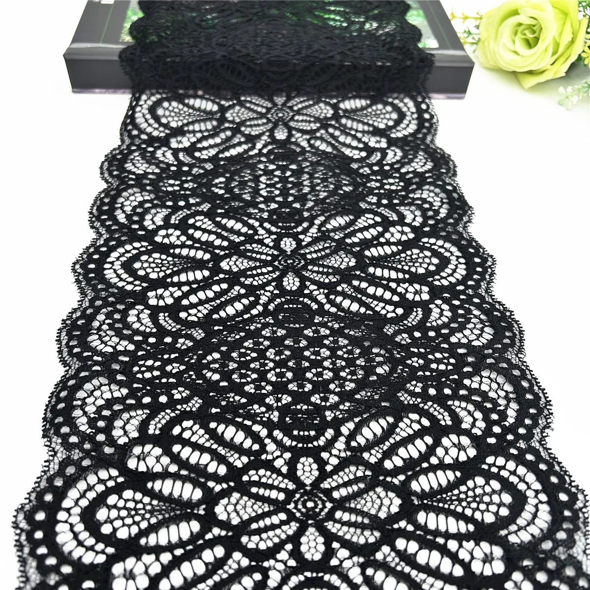 3y/lot Width 20cm Black Elastic Stretch Lace For Clothes Skirt Deco Trimming Sewing Garment Wedding DIY Material Fabric Dress