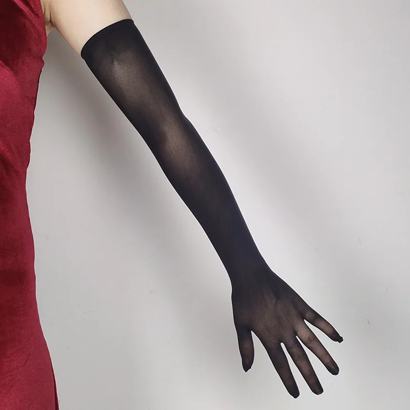 Sexy Transparent Lace Gloves Women Black Silk High Elastic Ultra Thin Sunscreen Long Seamless Touch Screen Driving Gloves H83