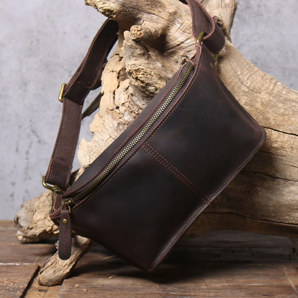 Hochwertige Brusttasche aus Vollnarbenleder für Herren, Vintage Echtleder Herren-Umhängetasche – Detail 10