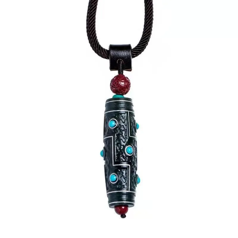 Vintage Nine-Eye Dzi Bead Necklace, Retro Ethnic Silver Pendant, Stylish Unisex Amulet Charm Fashion Jewelry