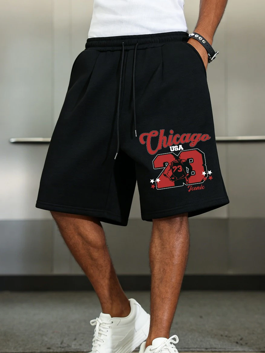 

Chicago 23 Jersey Pants Mens Summer Oversized Wide Knee Length Shorts Jogging Pocket Shorts Basics High Waisted Male Clothes