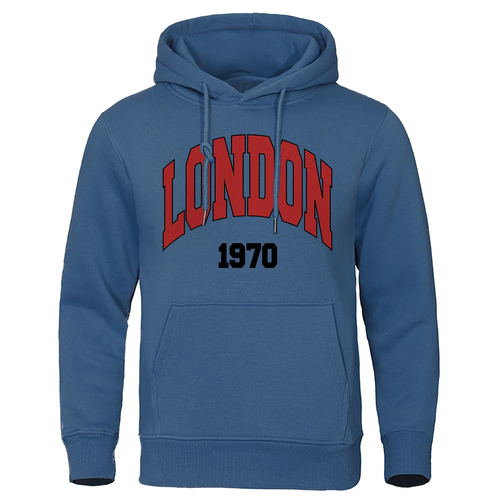 London, Uk 1970 Street Letter Hoodies Mens Hip Hop Street Hoody Crewneck Casual Clothes Oversized Fleece Hip Hop Men Sweatshirt