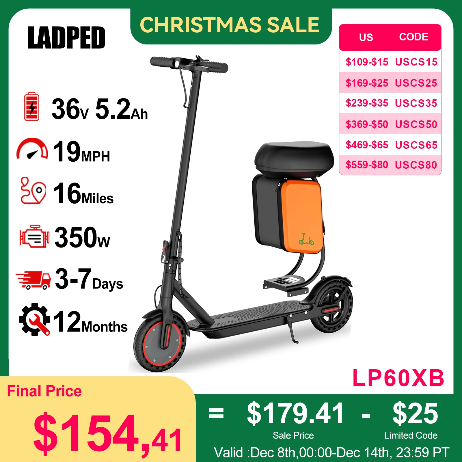 LADPED سكوتر كهربائي 350 واط موتور 36 فولت 5.2Ah بطارية التطبيق التحكم 19mph أقصى سرعة تصل إلى 16 ميل المدى سكوتر قابل للطي مع مقعد #1