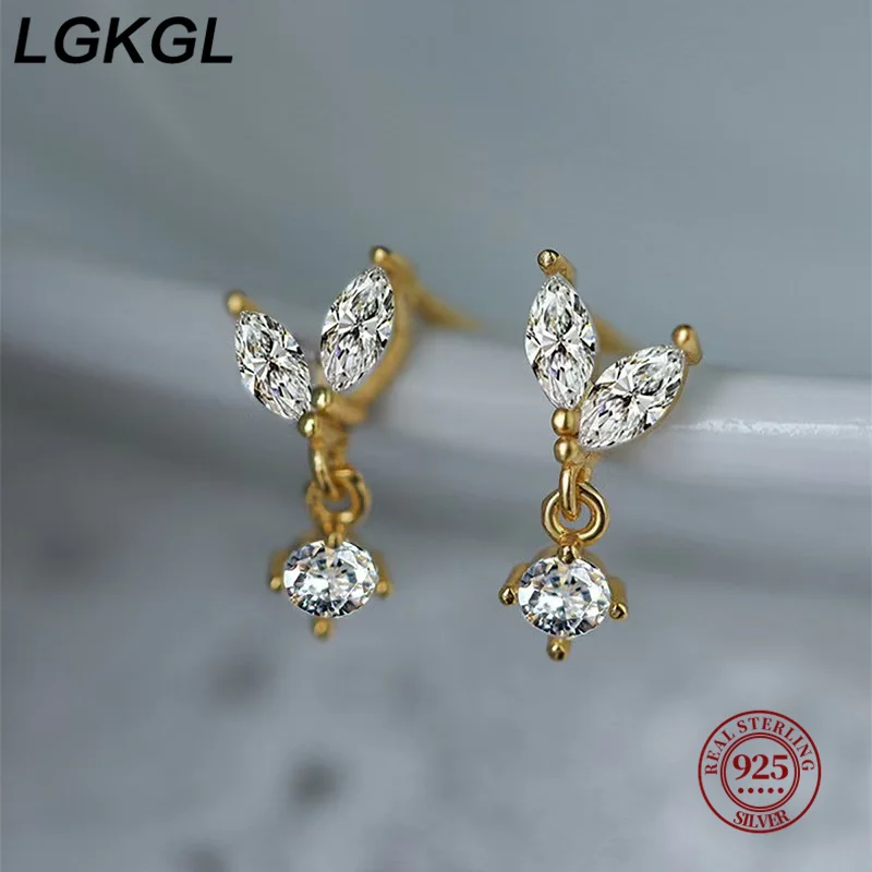 

LGKGL S925 Miniature 14K Gold Plated Sterling Silver Earrings Elegant Simple Versatile Women's Jewelry INS Style