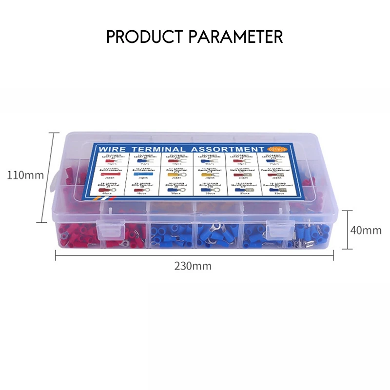 Electric Connector, 520Pcs Insulated Terminal Connection Hybrid Ring Shovel Butt Quick Disconnect Combination Kit