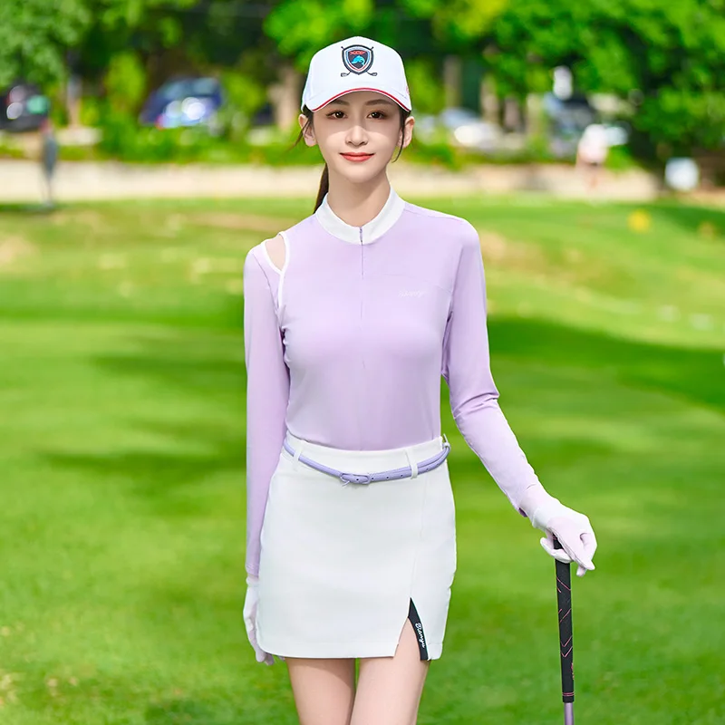 TTYGJ Primavera/Estate Nuova Golf T-shirt a maniche lunghe Versatile Sport Top Dimagrante Protezione solare Base Camicia Golf Base da donna