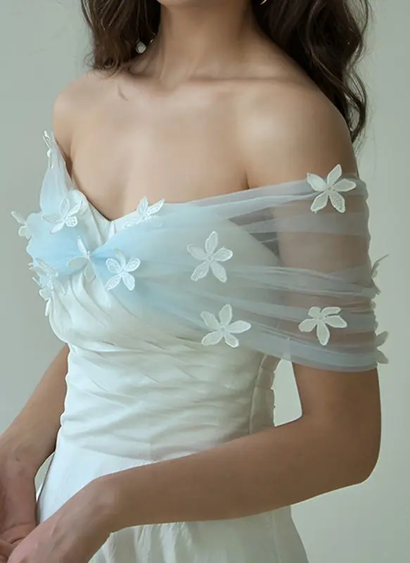 

Свадебные болеро с цветочным принтом, синий тюль, белое кружево с цветочным принтом, свадебные накидки для невесты, аксессуар для официальной вечеринки