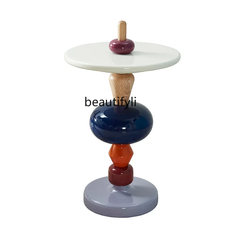 

zzDesign Sofa Side Table Nordic Modern Solid Wood Gourd Tea Table Small Apartment Marble round Bedside Side Cabinet