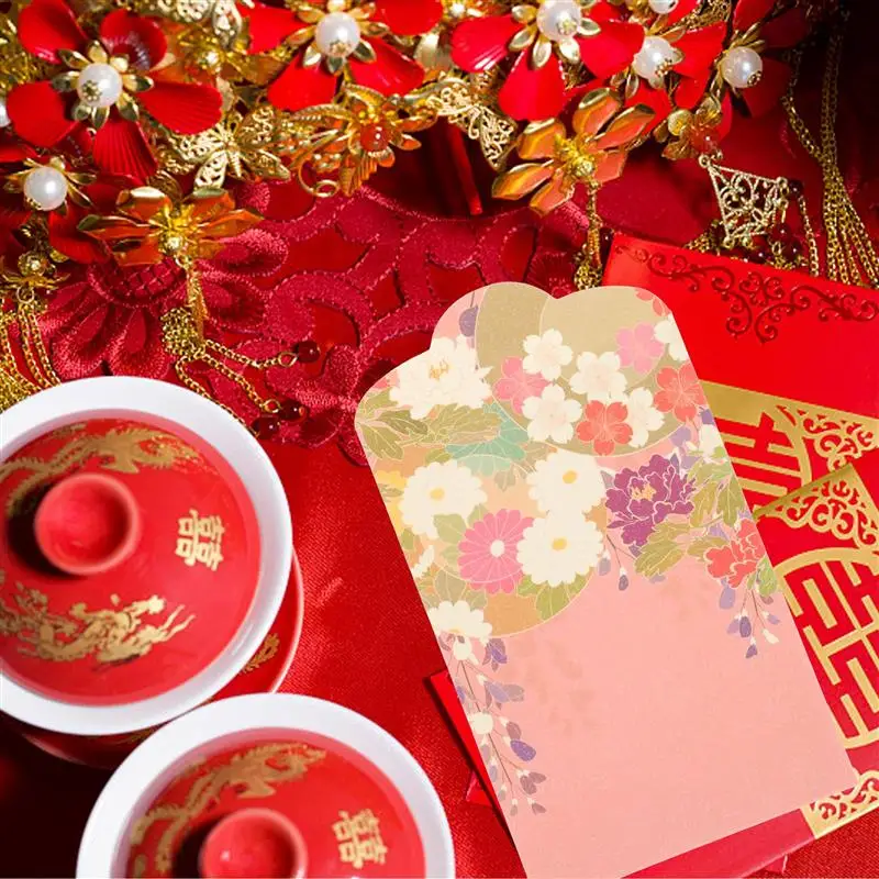 50Pcs Printed Delicate Red Envelopes Wedding Red Packet 2023 Lunar New Year Envelopes Chinese Money Envelope