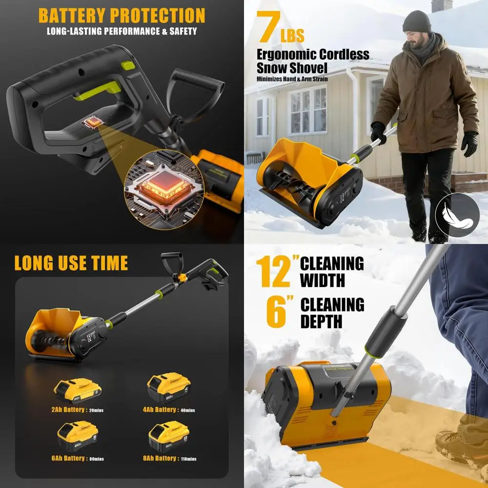 منفاخ ثلج كهربائي 12 لاسلكيًا مع رمي 20 قدم، مقبض قابل للتعديل، مفتاح أمان للممر، سطح السفينة، الفناء، الخطوات #1