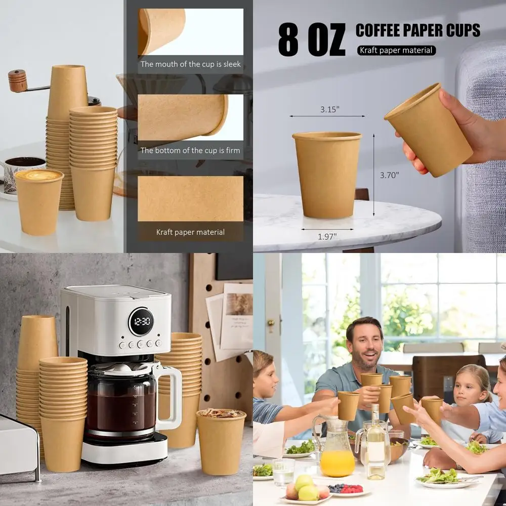 

Неотбеленные стаканчики из крафт-бумаги на 8 унций — упаковка 1000 штук для напитков, вечеринок, пикников и мероприятий