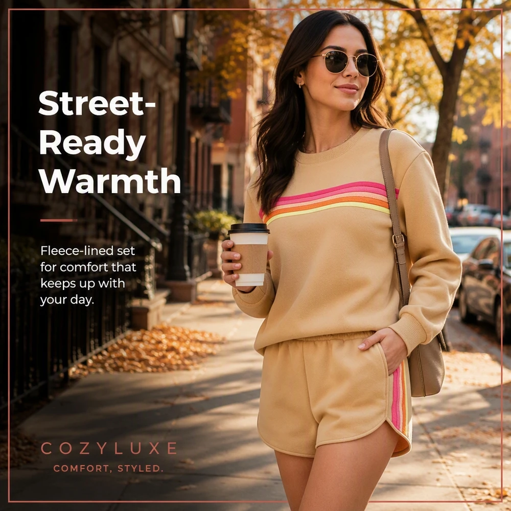 Women's 2-Piece Sweatshirt Shorts Set with Side Pockets Soft Cozy Warm Casual Tracksuit for Home Outdoor Activities Walking Gym School Relaxing Trendy Daily Outfit