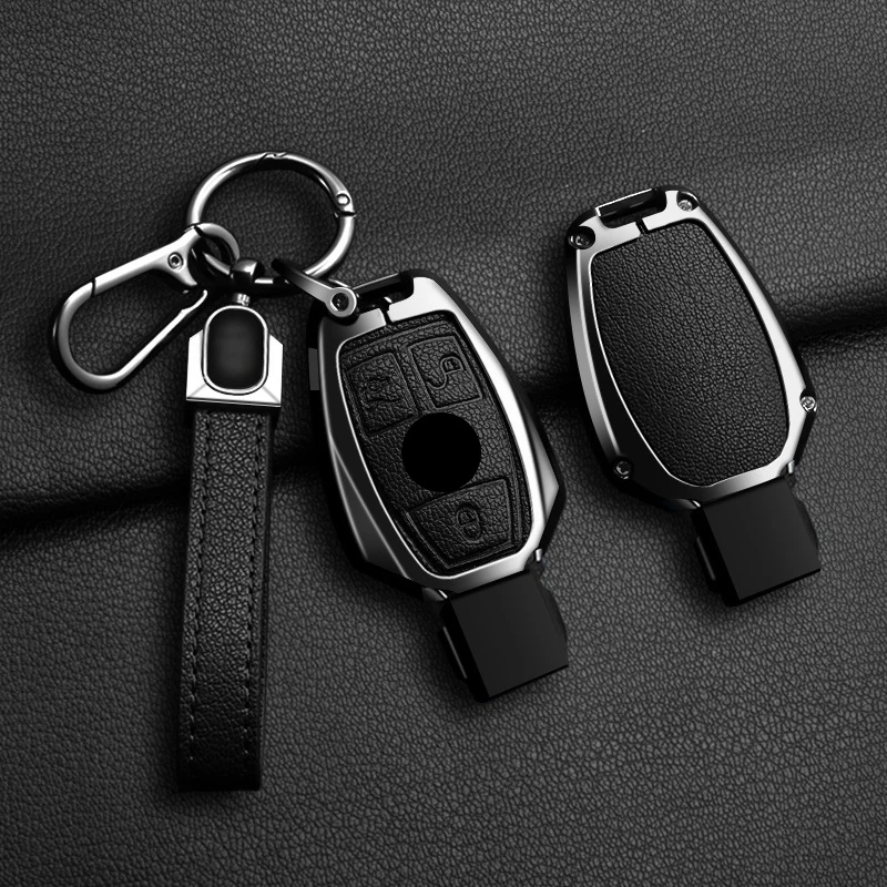 Zinc Alloy Goatskin for Mercedes Benz A B G R Class GLA GLK W463 W176 W204 W251 2 3 Button Car Key Case Cover Fob Bag Keychain