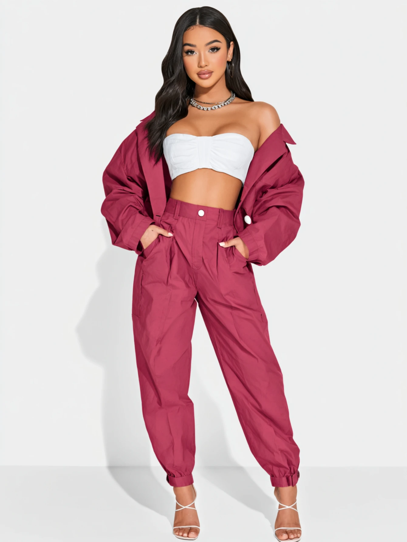 

Mia Muse Boutique Women's Sets Autumn Winter Comfortable Plain Open Front Long Sleeve Lapel Ankle Length Daily Pants Sets